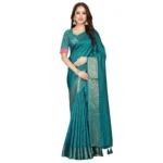 Women's Cotton Blend Checkered Saree With Unstitched Blouse 5.5Mtr (Rama) - Image 6