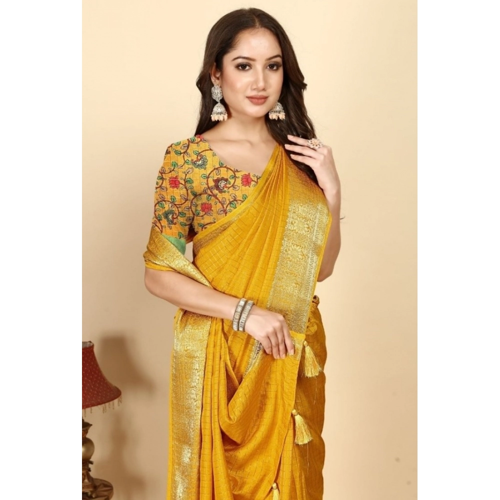 PID-66553-Women-s-Cotton-Blend-Checkered-Saree-With-Unstitched-Blouse-5-5-Mtr-Yellow-1-1000x1000-1.webp Women's Cotton Blend Checkered Saree With Unstitched Blouse 5.5Mtr (Yellow) - Image 1