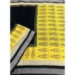 Women's Cotton Linen Printed Saree With Unstitched Blouse 5.5Mtr (Black) - Image 4