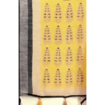 Women's Cotton Linen Printed Saree With Unstitched Blouse 5.5Mtr (Black) - Image 2