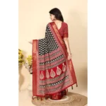 Women's Cotton Silk Printed Saree With Unstitched Blouse 5.5Mtr (Black) - Image 4