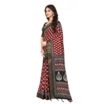 Women's Cotton Silk Printed Saree With Unstitched Blouse 5.5Mtr (Red) - Image 5