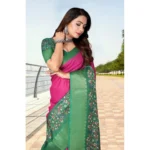 Women's Cotton Silk Printed Saree With Unstitched Blouse 5.5Mtr (Multicolor) - Image 3