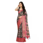 Women's Cotton Silk Floral Printed Saree With Unstitched Blouse 5.5Mtr (Black) - Image 6