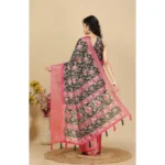 Women's Cotton Silk Floral Printed Saree With Unstitched Blouse 5.5Mtr (Black) - Image 5