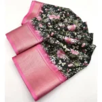 Women's Cotton Silk Floral Printed Saree With Unstitched Blouse 5.5Mtr (Black) - Image 4