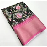 Women's Cotton Silk Floral Printed Saree With Unstitched Blouse 5.5Mtr (Black) - Image 2