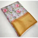 Women's Cotton Silk Floral Printed Saree With Unstitched Blouse 5.5Mtr (Lavender) - Image 3