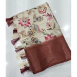 Women's Cotton Silk Floral Printed Saree With Unstitched Blouse 5.5Mtr (Gold-Brown) - Image 4