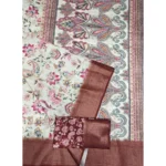 Women's Cotton Silk Floral Printed Saree With Unstitched Blouse 5.5Mtr (Gold-Brown) - Image 6