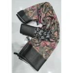 Women's Cotton Silk Floral Printed Saree With Unstitched Blouse 5.5Mtr (Grey-Black) - Image 3