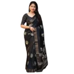 Women's Cotton Silk Printed Saree With Unstitched Blouse 5.5Mtr (Black) - Image 5