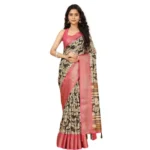 Women's Cotton Silk Floral Printed Saree With Unstitched Blouse 5.5Mtr (Black) - Image 6