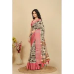 Women's Cotton Silk Floral Printed Saree With Unstitched Blouse 5.5Mtr (Black) - Image 4