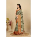 Women's Cotton Silk Floral Printed Saree With Unstitched Blouse 5.5Mtr (Multicolor) - Image 4