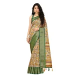 Women's Cotton Silk Floral Printed Saree With Unstitched Blouse 5.5Mtr (Mustard) - Image 6