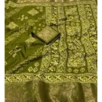 Women's Cotton Silk Printed Saree With Unstitched Blouse 5.5Mtr (Green) - Image 2