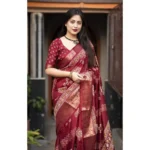 Women's Cotton Silk Printed Saree With Unstitched Blouse 5.5Mtr (Maroon) - Image 4