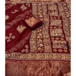 Women's Cotton Silk Printed Saree With Unstitched Blouse 5.5Mtr (Maroon) - Image 2