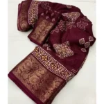 Women's Cotton Silk Printed Saree With Unstitched Blouse 5.5Mtr (Wine) - Image 4