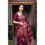 Women's Cotton Silk Printed Saree With Unstitched Blouse 5.5Mtr (Wine) - Image 3
