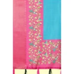 Women's Cotton Silk Printed Saree With Unstitched Blouse 5.5Mtr (Blue-Pink) - Image 2