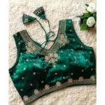Women's Silk Embroidered V-Neck Sleeveless Readymade Padded Blouse (Green, Size 38) - Image 2