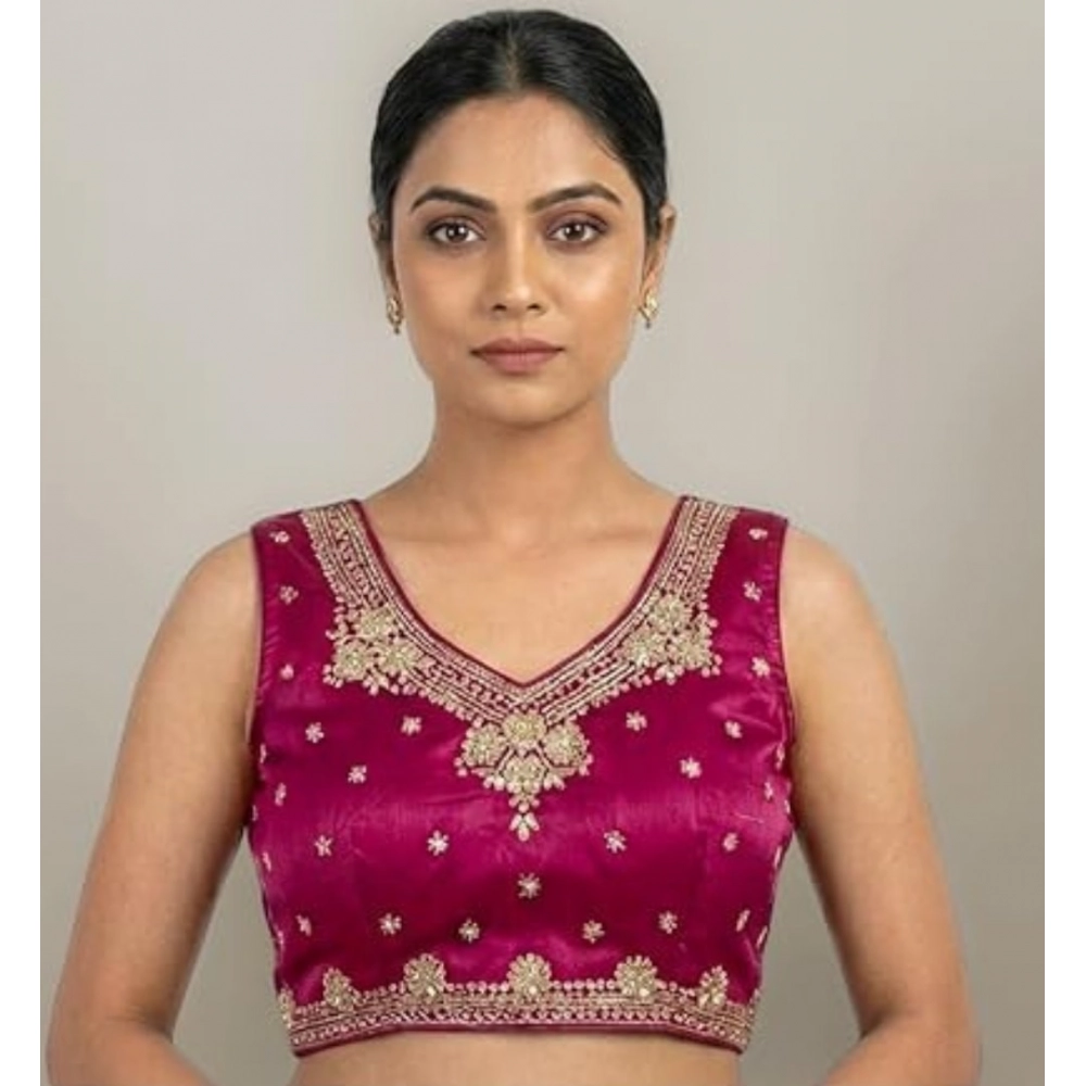 PID-66631-Womens-Silk-Embroidered-V-Neck-Sleeveless-Padded-Blouse-Pink-Size-38-1-1000x1000-1.webp Women's Silk Embroidered V-Neck Sleeveless Readymade Padded Blouse (Pink, Size 38) - Image 1