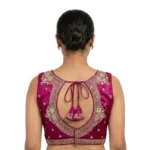 Women's Silk Embroidered V-Neck Sleeveless Readymade Padded Blouse (Pink, Size 38) - Image 5