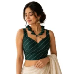 Women's Silk Embellished Sweetheart Neck Sleeveless Readymade Padded Blouse (Green, Size 38) - Image 3