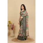 Women's Cotton Silk Floral Printed Saree With Unstitched Blouse 5.5Mtr (Grey) - Image 5