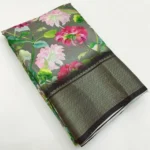 Women's Cotton Silk Floral Printed Saree With Unstitched Blouse 5.5Mtr (Grey) - Image 3