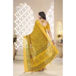 Women's Cotton Silk Floral Printed Saree With Unstitched Blouse 5.5Mtr (Yellow) - Image 5