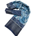 Women's Cotton Silk Printed Saree With Unstitched Blouse 5.5Mtr (Blue) - Image 3