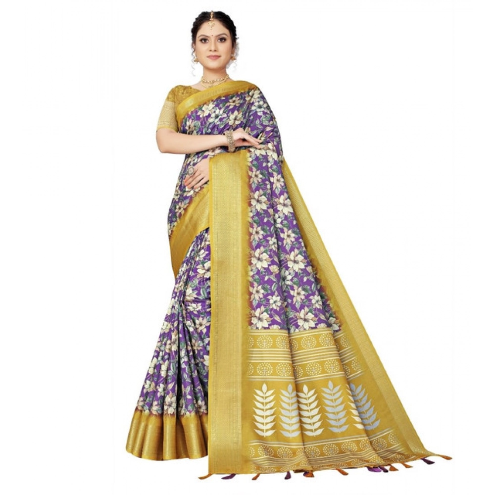 PID-66675-Women-s-Cotton-Silk-Floral-Printed-Saree-With-Unstitched-Blouse-5-5-Mtr-Purple-1-1000x1000-1.webp Women's Cotton Silk Floral Printed Saree With Unstitched Blouse 5.5Mtr (Purple) - Image 1