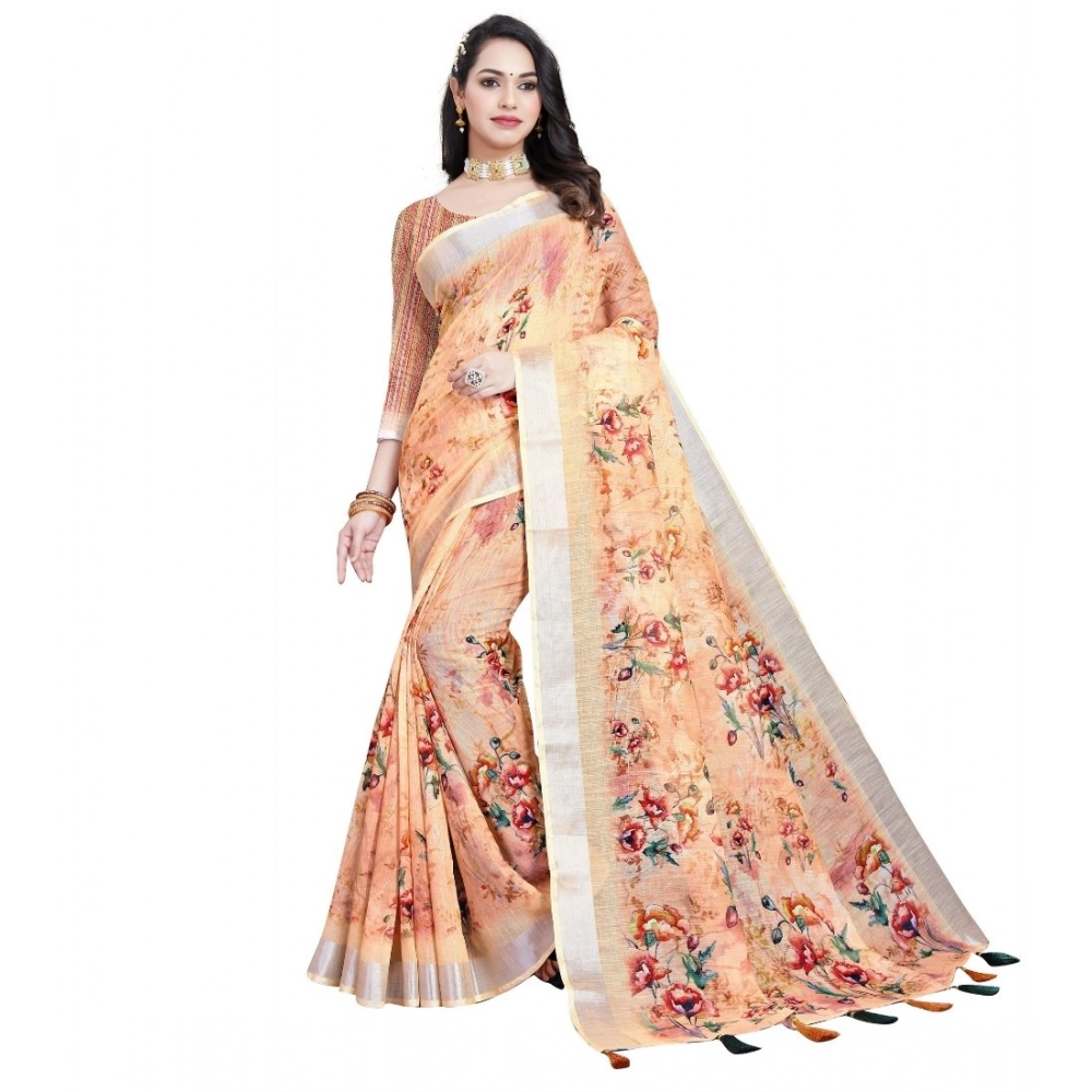 PID-66677-Women-s-Cotton-Silk-Floral-Printed-Saree-With-Unstitched-Blouse-5-5-Mtr-Orange-1-1000x1000-1.webp Women's Cotton Silk Floral Printed Saree With Unstitched Blouse 5.5Mtr (Peach) - Image 1