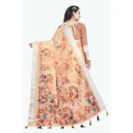 Women's Cotton Silk Floral Printed Saree With Unstitched Blouse 5.5Mtr (Peach) - Image 2