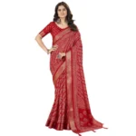 Women's Cotton Silk Printed Saree With Unstitched Blouse 5.5Mtr (Red) - Image 6