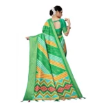 Women's Cotton Silk Striped  Saree With Unstitched Blouse 5.5Mtr (Green) - Image 2