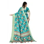 Women's Cotton Silk Floral Printed Saree With Unstitched Blouse 5.5Mtr (Turquoise) - Image 2