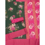 Women's Cotton Blend Floral Printed Saree With Unstitched Blouse 5.5Mtr (Green) - Image 4