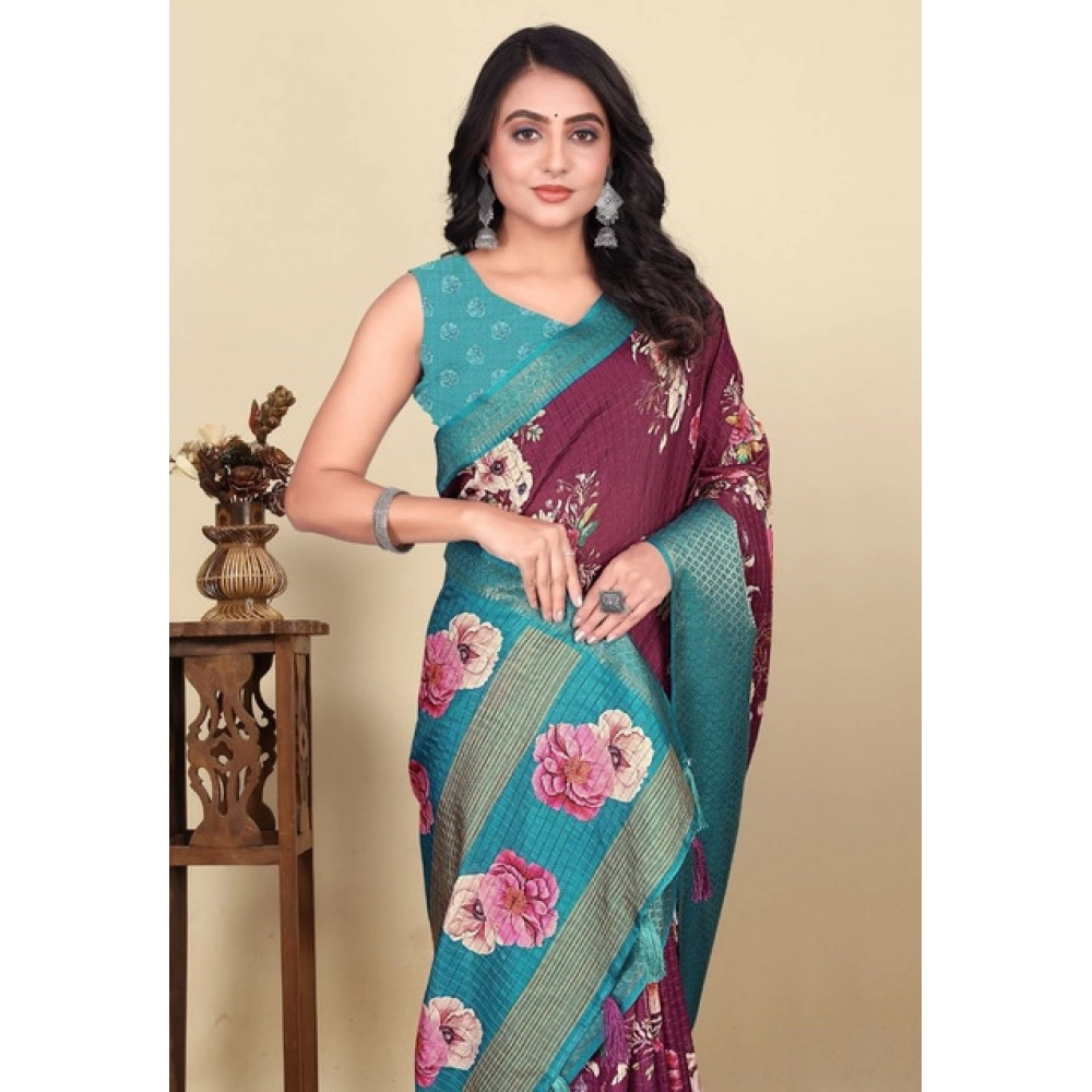 PID-66709-Women-s-Cotton-Blend-Floral-Printed-Saree-With-Unstitched-Blouse-5-5-Mtr-Wine-1-1000x1000-1.webp Women's Cotton Blend Floral Printed Saree With Unstitched Blouse 5.5Mtr (Maroon) - Image 1