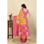 Women's Cotton Blend Floral Printed Saree With Unstitched Blouse 5.5Mtr (Yellow) - Image 6