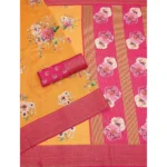 Women's Cotton Blend Floral Printed Saree With Unstitched Blouse 5.5Mtr (Yellow) - Image 4