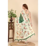 Women's Chanderi Floral Printed Saree With Unstitched Blouse 5.5Mtr (Green) - Image 5