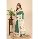 Women's Chanderi Floral Printed Saree With Unstitched Blouse 5.5Mtr (Green) - Image 4