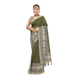 Women's Chanderi Printed Saree With Unstitched Blouse 5.5Mtr (Green) - Image 7