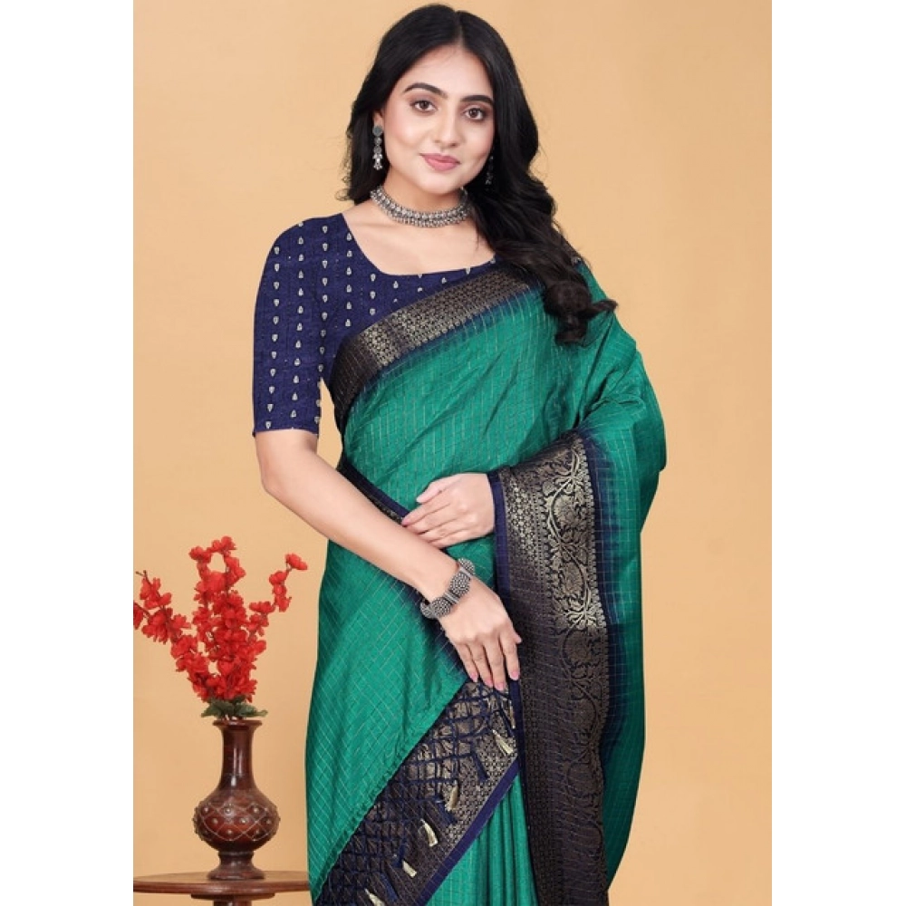 PID-66722-Women-s-Cotton-Blend-Checkered-Saree-With-Unstitched-Blouse-5-5-Mtr-Blue-1-1000x1000-1.webp Women's Cotton Blend Checkered Saree With Unstitched Blouse 5.5Mtr (Teal Green) - Image 1