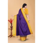 Women's Cotton Blend Checkered Saree With Unstitched Blouse 5.5Mtr (Royal Blue) - Image 6