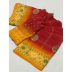 Women's Art Silk Printed Saree With Unstitched Blouse 5.5Mtr (Red) - Image 2